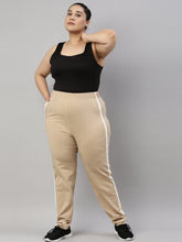 Load image into Gallery viewer, Go Colors Beige Cotton Stretch Side Stripes Track Pant
