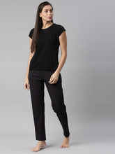 Load image into Gallery viewer, Go Colors Black Cotton Knit Printed Lounge Pants
