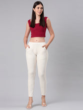 Load image into Gallery viewer, Go Colors Cream Cotton Polyester Corduroy Jeggings
