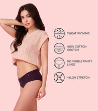 Load image into Gallery viewer, Enamor PH40 Innovations Invisi, All Day Comfort, Mid Waist Hipster Panty for Women - No Visible Panty Lines, Sweat wicking, Free Cut, Full Coverage -  Pack of 1 (Grape Wine)
