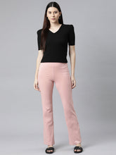 Load image into Gallery viewer, Go Colors Baby Pink Cotton Stretch Flared Pant
