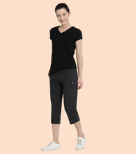 Load image into Gallery viewer, Enamor Mid Rise Capri length Drawstring Closure Lounge Capri for Women - Slim Fit, Soft and Breathable Stretch Cotton - E018 (Charcoalmelange)
