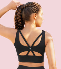 Load image into Gallery viewer, Enamor Sleeveless Crew Neck Crop length Pull On Sports Bra For Women - Hugged Fit, Cut Away Back Detail - A206 (Jet Black)
