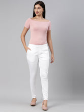 Load image into Gallery viewer, Go Colors White Woven Cotton Stretch Treggings
