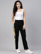 Load image into Gallery viewer, Go Colors Black Cotton Stretch Side Stripes Track Pant
