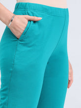 Load image into Gallery viewer, Go Colors Jade Green Cotton Stretch Kurti Pants
