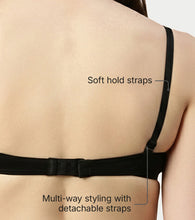Load image into Gallery viewer, Enamor Women's Perfect Plunge Lift T-Shirt Bra - Detachable Straps, Lightly Padded, Wirefree, Medium Coverage - F023 (Black)
