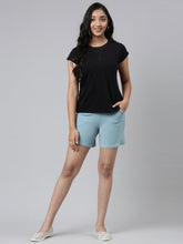 Load image into Gallery viewer, Go Colors Dusty Blue Cotton Knit Shorts
