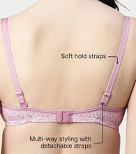 Load image into Gallery viewer, Enamor Women's Perfect Plunge Lift T-Shirt Bra - Detachable Straps, Lightly Padded, Wirefree, Medium Coverage - F023 (Pink Wild Lace Print)
