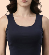 Load image into Gallery viewer, Enamor Sleeveless Scoop Neck Regular Length Tank Top For Women - Relaxed Fit, Soft and Breathable Cotton - E025 (Navy)
