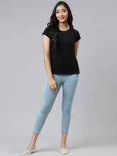 Load image into Gallery viewer, Go Colors Dusty Blue Cotton Stretch  Cropped Leggings
