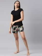 Load image into Gallery viewer, Go Colors Black Woven Viscose Printed Lounge Shorts
