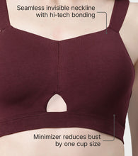 Load image into Gallery viewer, Enamor Innovations Cloudsoft Invisi Bonded Neck Women's Everyday Cotton Minimizer Bra -  Padded, Wirefree, Full Coverage - A064 (Available in Plus Sizes) (Grape Wine)
