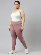 Load image into Gallery viewer, Go Colors Dusty Voilet Cotton Stretch Side Stripes Active Leggings
