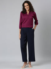 Load image into Gallery viewer, Go Colors Navy Crepe Wide Trouser
