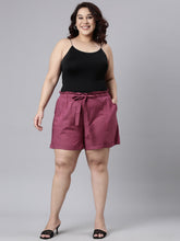Load image into Gallery viewer, Go Colors Plum Linen Viscose Blend Shorts
