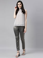 Load image into Gallery viewer, Go Colors Silver Grey Polyester Shiny Pants
