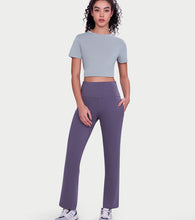 Load image into Gallery viewer, Enamor Fav Flare Pants – Butter-soft dry-fit, high-rise support &amp; sleek flared style -A407 (Excalibur)
