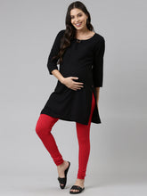 Load image into Gallery viewer, Go Colors Dark Red Cotton Stretch Maternity Churidar
