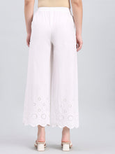 Load image into Gallery viewer, Go Colors White 100% Cotton Embroidered Wide Pant
