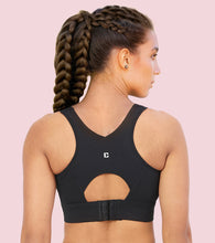 Load image into Gallery viewer, Enamor Crew Neck Sleeveless Crop length Sports Bra For Women - Hook &amp; Eye Closure, Hugged Fit - A205 (Jet Black)
