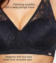 Load image into Gallery viewer, Enamor BambooBliss Lace Plunge Bra, Padded, Wire Free, High Coverage - IB25 (Black)

