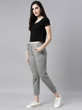 Load image into Gallery viewer, Go Colors Grey Melanges Cotton Poly Stretch Cuffed Joggers
