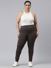 Load image into Gallery viewer, Go Colors Silver Grey Cotton Stretch Side Stripes Active Leggings
