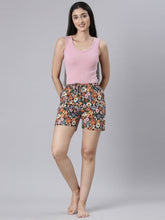 Load image into Gallery viewer, Go Colors Black Cotton Knit Printed Lounge Shorts

