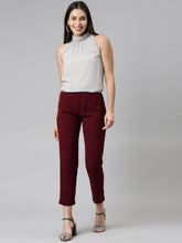 Load image into Gallery viewer, Go Colors Maroon Woven Cotton Stretch Formal Trouser

