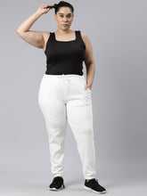 Load image into Gallery viewer, Go Colors White Cotton Poly Stretch Cuffed Joggers
