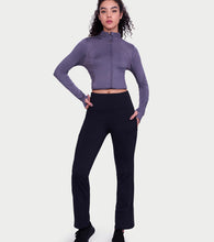 Load image into Gallery viewer, Enamor Fav Flare Pants – Butter-soft dry-fit, high-rise support &amp; sleek flared style -A407 (Jet Black)
