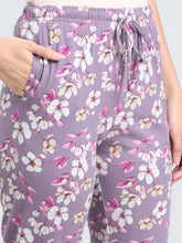 Load image into Gallery viewer, Go Colors Purple Cotton Knit Printed Lounge Pants
