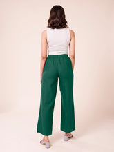 Load image into Gallery viewer, Go Colors Bottle Green Viscose Blend Linen Palazzos
