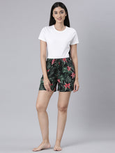 Load image into Gallery viewer, Go Colors Black Woven Viscose Printed Lounge Shorts
