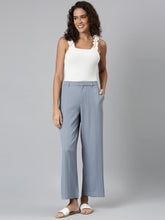 Load image into Gallery viewer, Go Colors Dusty Blue Crepe Wide Trouser
