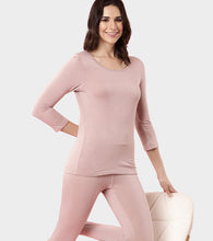 Load image into Gallery viewer, Enamor TH05 Women's Thermal Sleeve Top with Soft Heat Generating Fabric, Wide Round Neckline with Engineered HeatSkins™ Warm Technology. ( Pale Pink)
