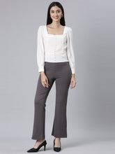 Load image into Gallery viewer, Go Colors Silver Grey Roma Ponte Flared Pant

