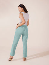 Load image into Gallery viewer, Go Colors Dusty Green Crepe Tapered Trouser
