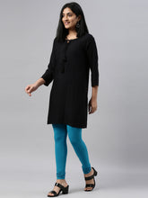 Load image into Gallery viewer, Go Colors Peacock Blue Cotton Stretch Ankle Length Leggings
