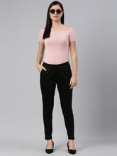 Load image into Gallery viewer, Go Colors Black Woven Cotton Stretch Treggings
