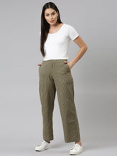 Load image into Gallery viewer, Go Colors Olive Green Cotton Stripes Cargo Pant
