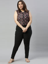 Load image into Gallery viewer, Go Colors Black Cotton Poly Stretch Stripes Printed Jeggings

