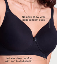 Load image into Gallery viewer, Enamor Ultra Smooth T-Shirt Bra - Padded, Non-Wired, Full Coverage - A127 (Jet Black)
