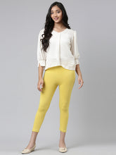 Load image into Gallery viewer, Go Colors Light Lime Cotton Stretch  Cropped Leggings
