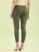 Load image into Gallery viewer, Go Colors Olive Green Cotton Stretch Cropped Leggings
