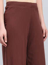 Load image into Gallery viewer, Go Colors Brown Drop Needle Fabric Rib Palazzo
