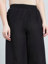 Load image into Gallery viewer, Go Colors Black 100% Cotton Embroidered Wide Pant
