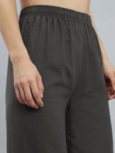 Load image into Gallery viewer, Go Colors Medium Grey Linen Lace Palazzo
