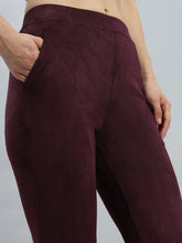 Load image into Gallery viewer, Go Colors Wine Poly Stretch Suede Tregging
